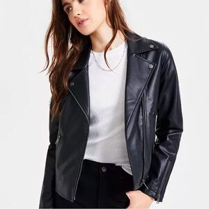 Macy’s Faux black leather jacket NEW NWT